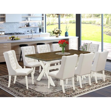 East West Furniture 9 Piece X-Style Dining Room Set - Linen White X077FO244-9